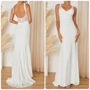 Lulu's Beloved Eternity White Lace Sleeveless Backless Bridal Maxi Dress XXS NWT